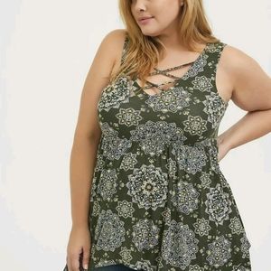 Torrid Super Soft Knit Sleeveless Babydoll Top Olive Green Size 3